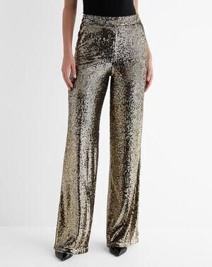 Express Wide Leg Sequin Pants US 6 Regular Black Silver Disco NYE Cocktail Party